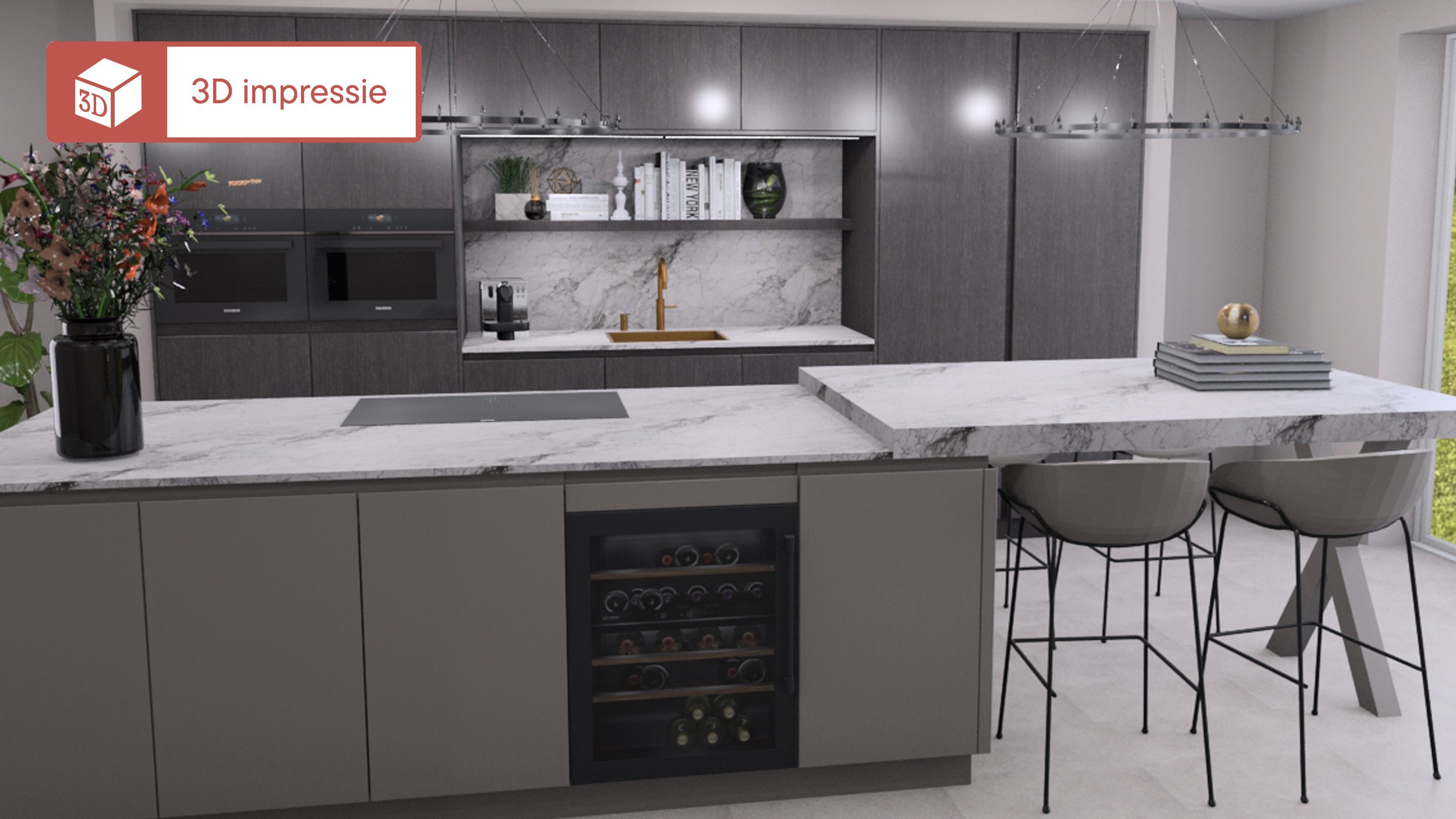 3D impressie van de keuken van Joris en Lotte