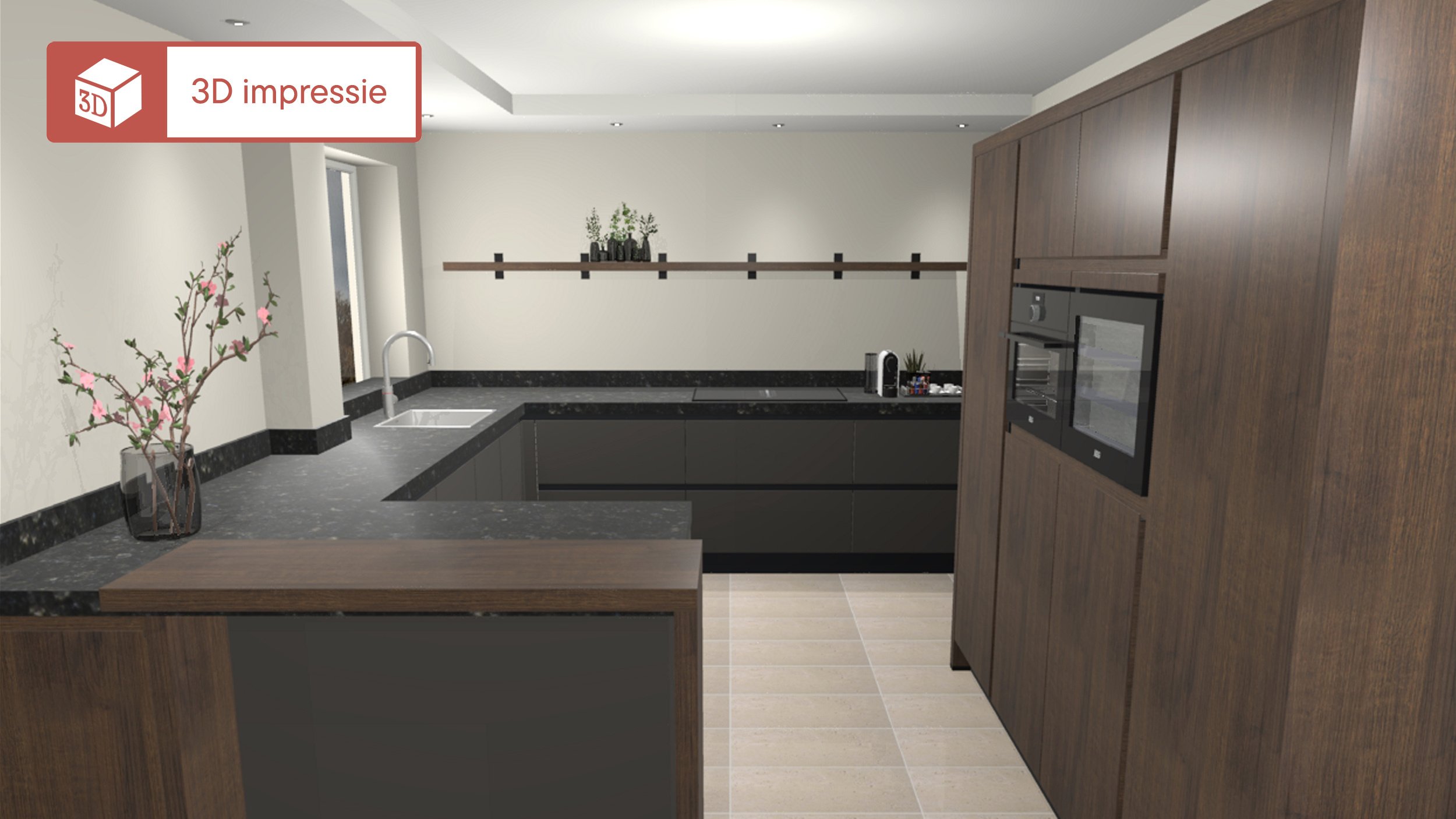 3D impressie van de keuken van André en Mariska